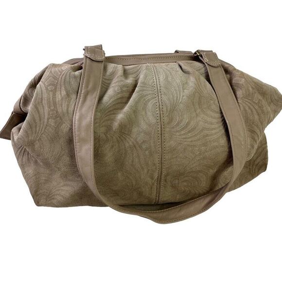 Stone Mountain Suede Embossed Swirl Print Large Double Handle Handbag Purse Bag - Picture 1 of 16
